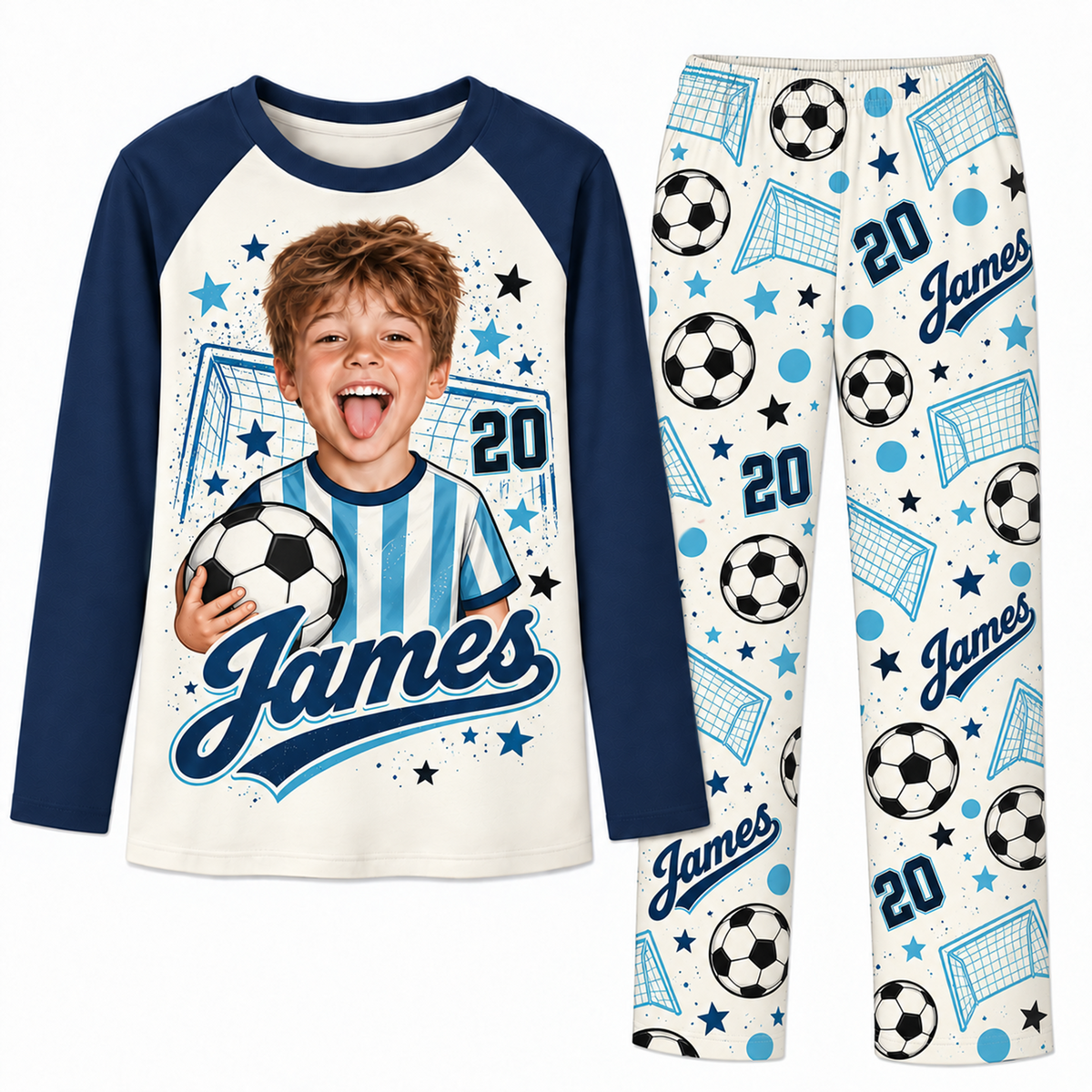 Personalized Face Soccer Lover Pajama Sets With Name And Number