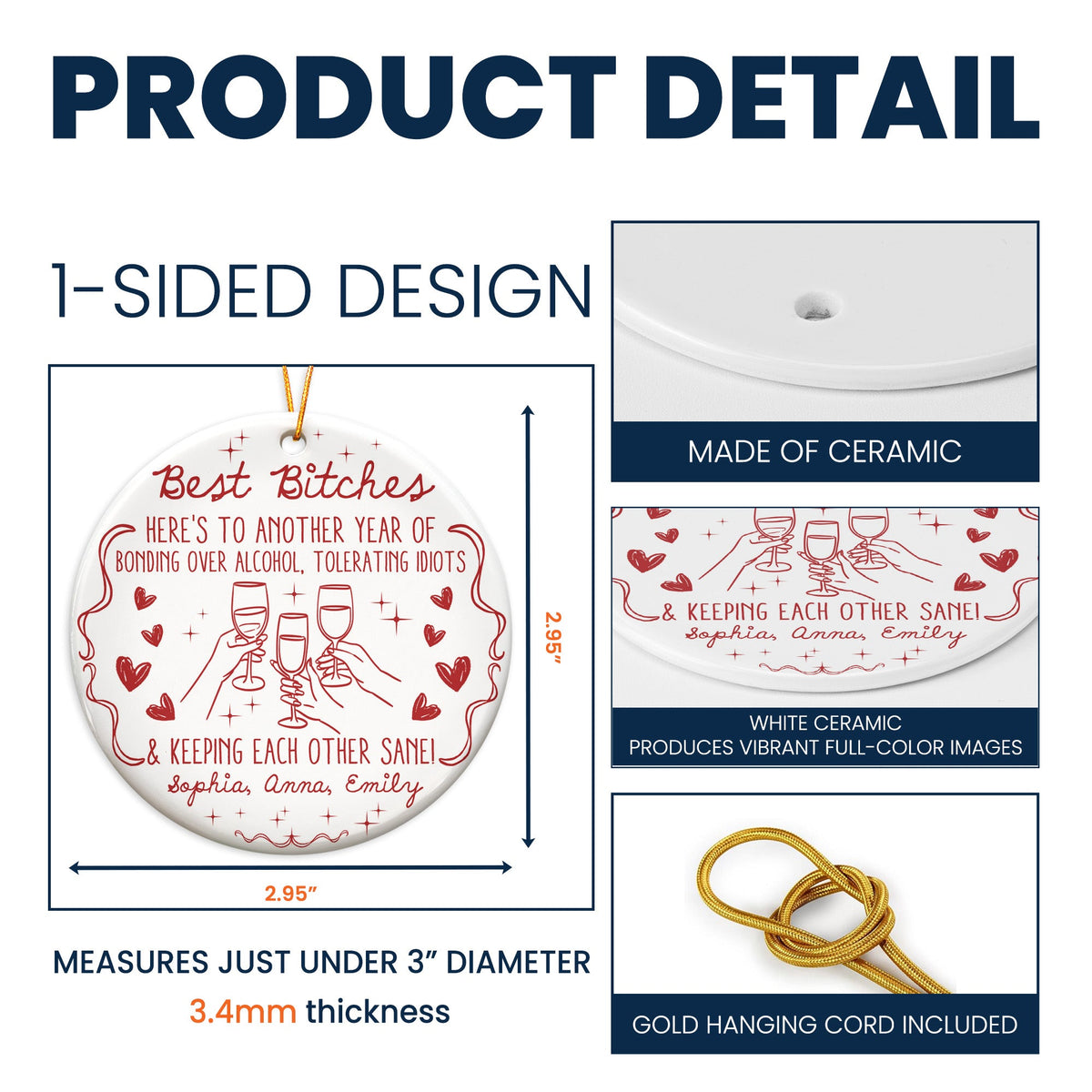 Best B*tches Here's To Another Year Of Us Laughing At Our Own Jokes - Personalized Ceramic Ornament