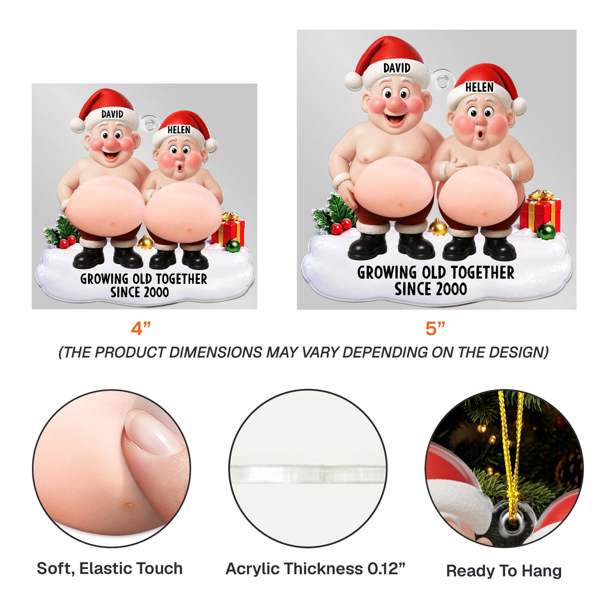 Growing Old Together Couples - Funny Belly 3D Squishy - Personalized Ornament