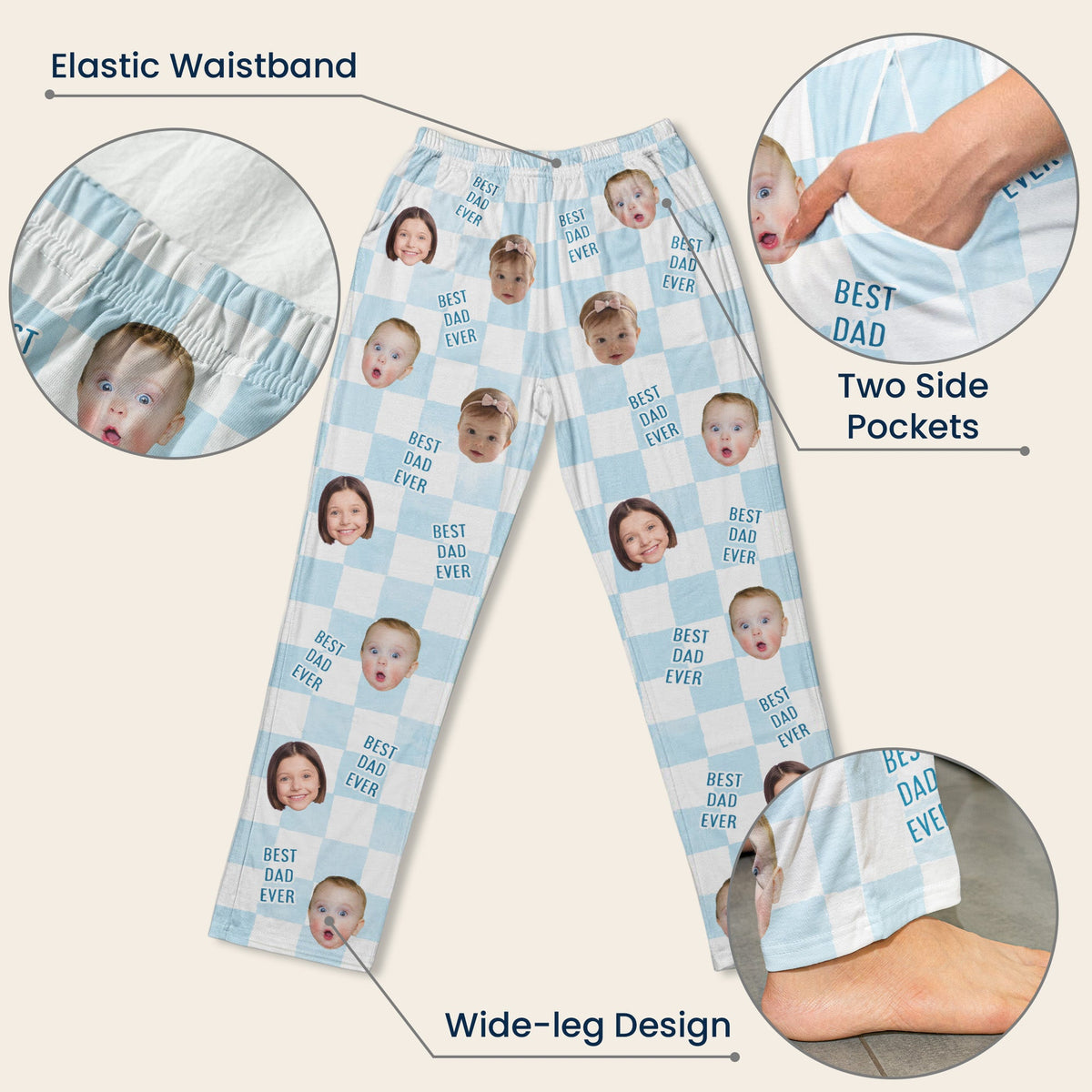 Father's Day Gift, Best Dad Ever, Custom Baby Photo Retro - Personalized Lounge Pants