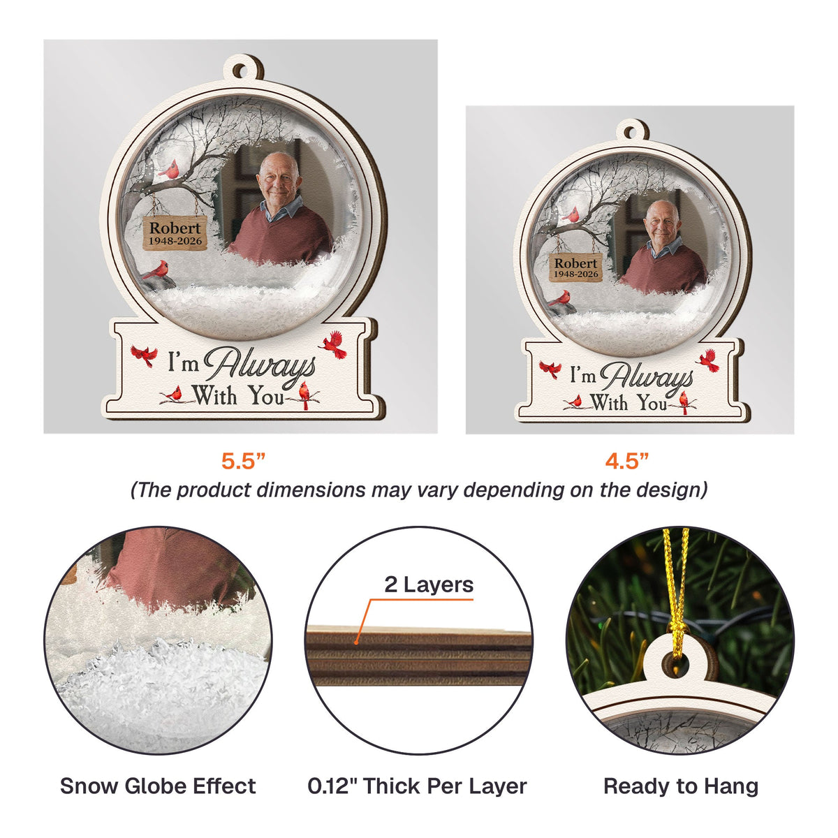 I'm Always With You Custom Photo Christmas Snow Globe - Personalized Ornament