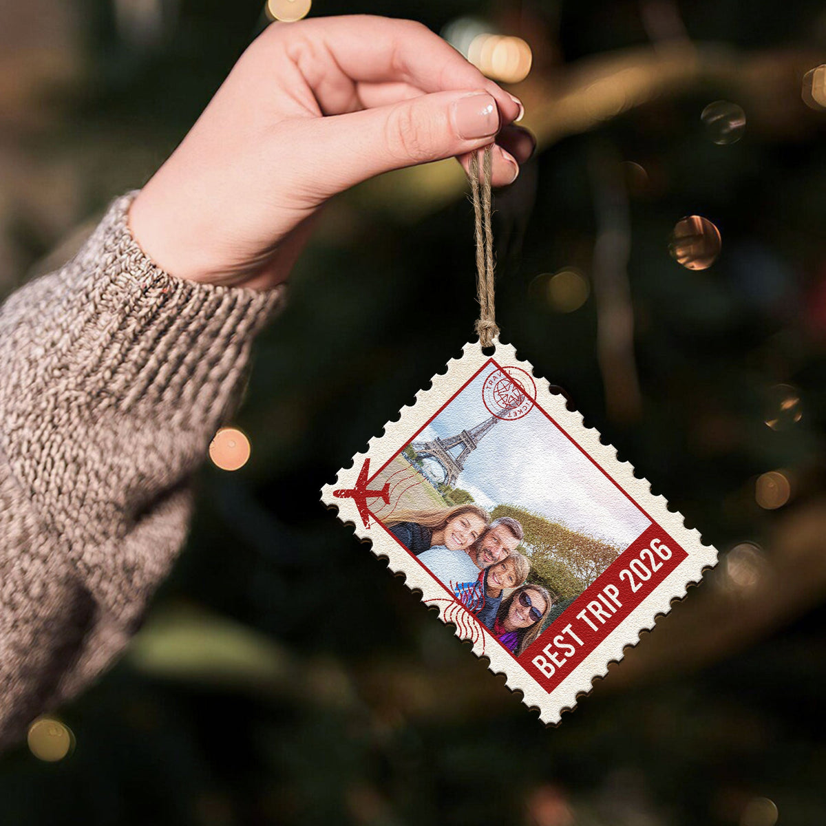 Postage Stamp Memories Family Photo - Personalized Ornament