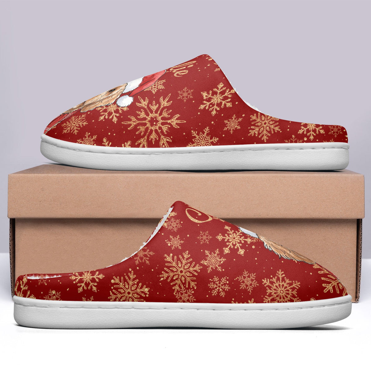 Christmas Custom Pet Portrait Watercolor Art Cozy Holiday Gift - Personalized Slippers