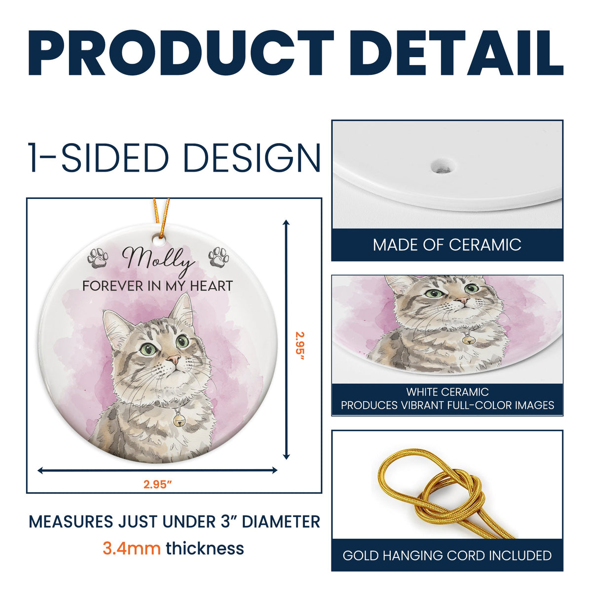 Custom Watercolor Pet Portrait Memorial Pet Loss Gift - Personalized Ornament
