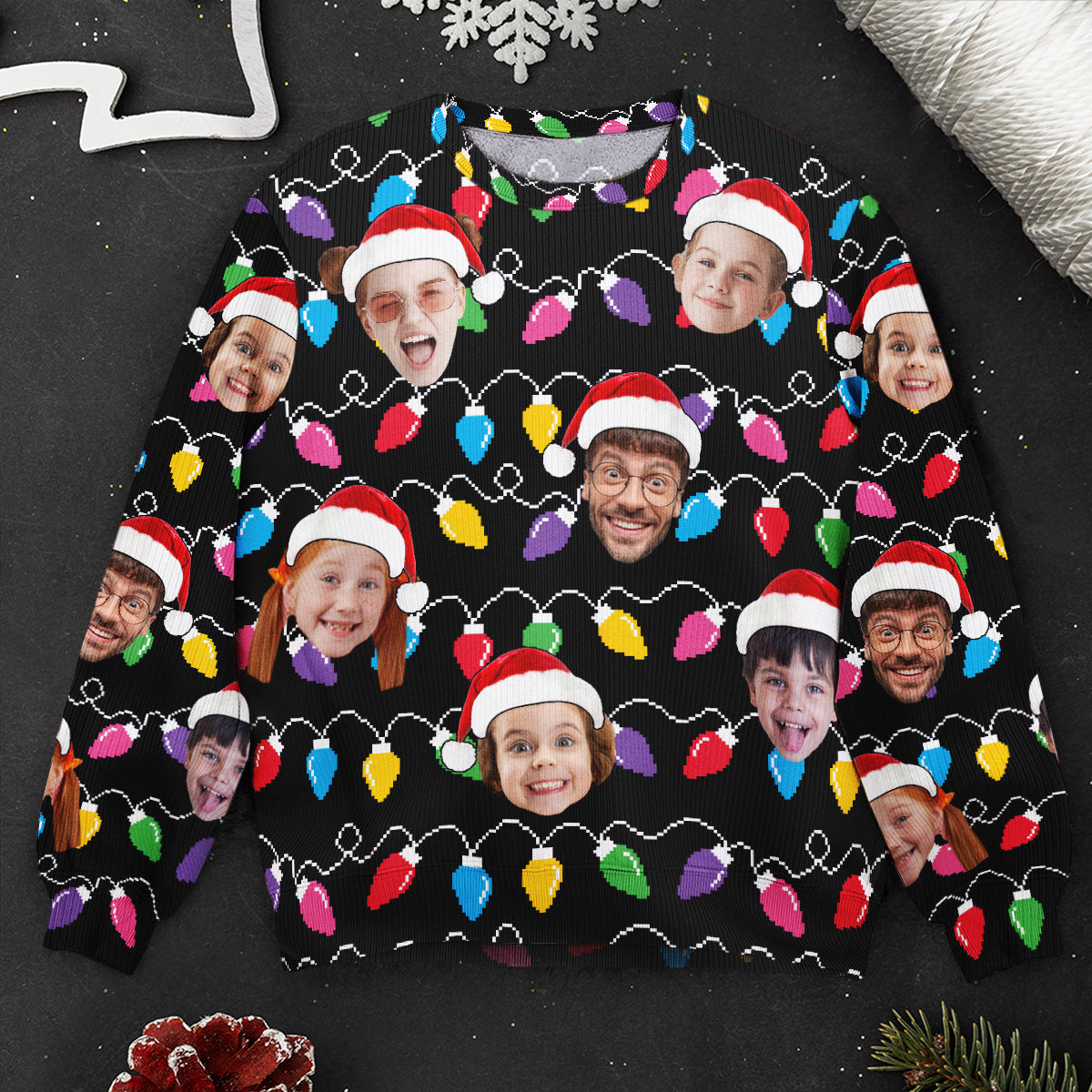 Custom Face Christmas Family Silly Xmas Leds - Personalized Photo Ugly Sweater