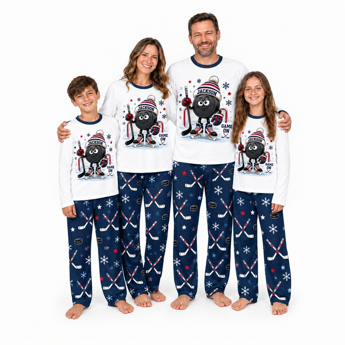 Personalized Name Cute Hockey Puck Christmas Matching Family Christmas Pajamas