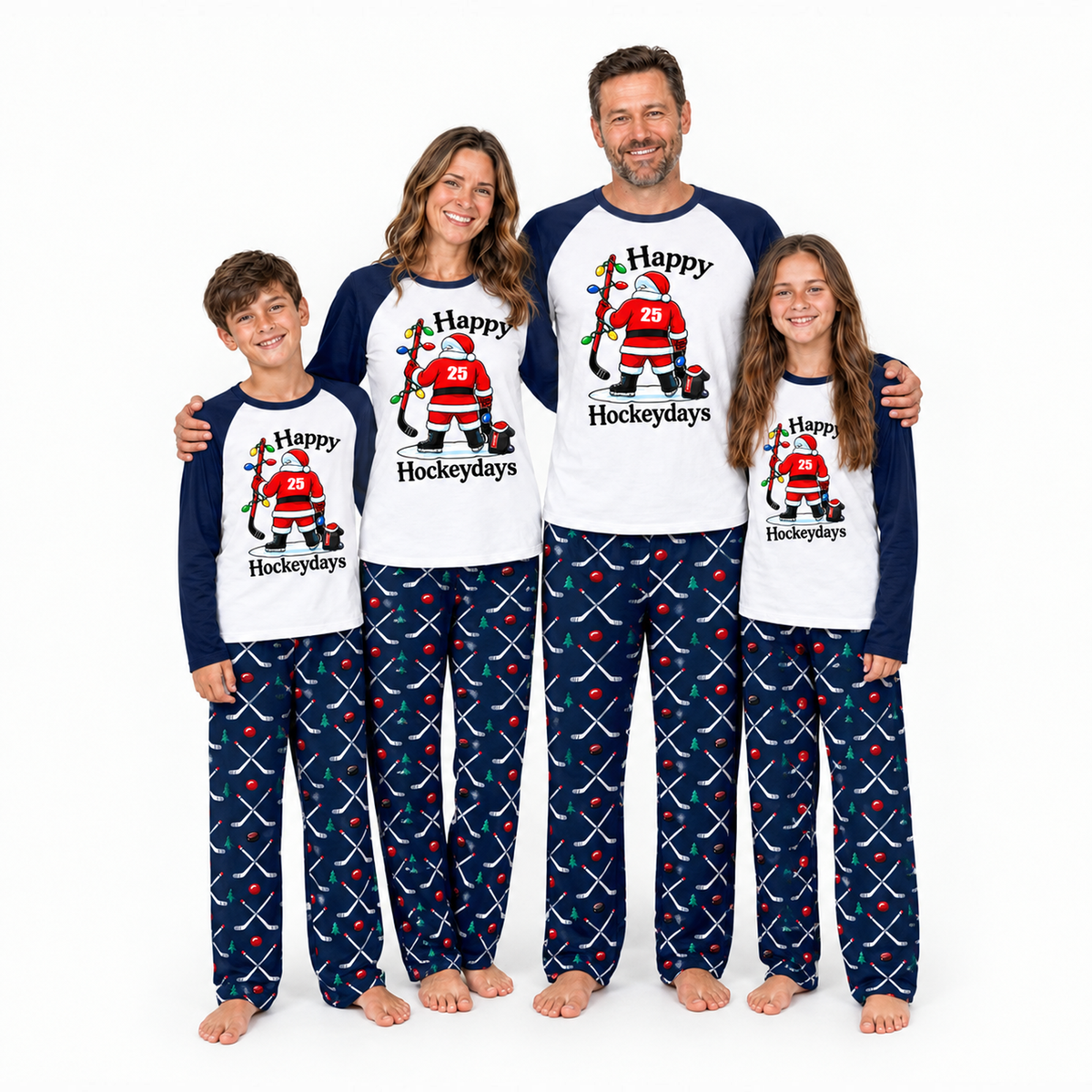 Festive Happy Hockeydays Hockey Christmas Matching Family Pajamas