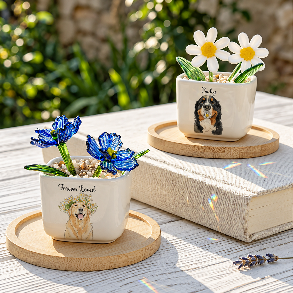 Turn Photo Into Watercolor Art - Memorial Pet - Custom Glass Birth Flower - Personalized Plant Pot
