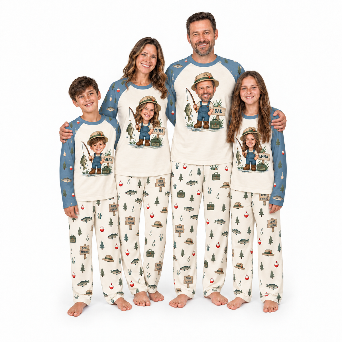 Custom Face Fisherman Gone Fishing Matching Pajamas