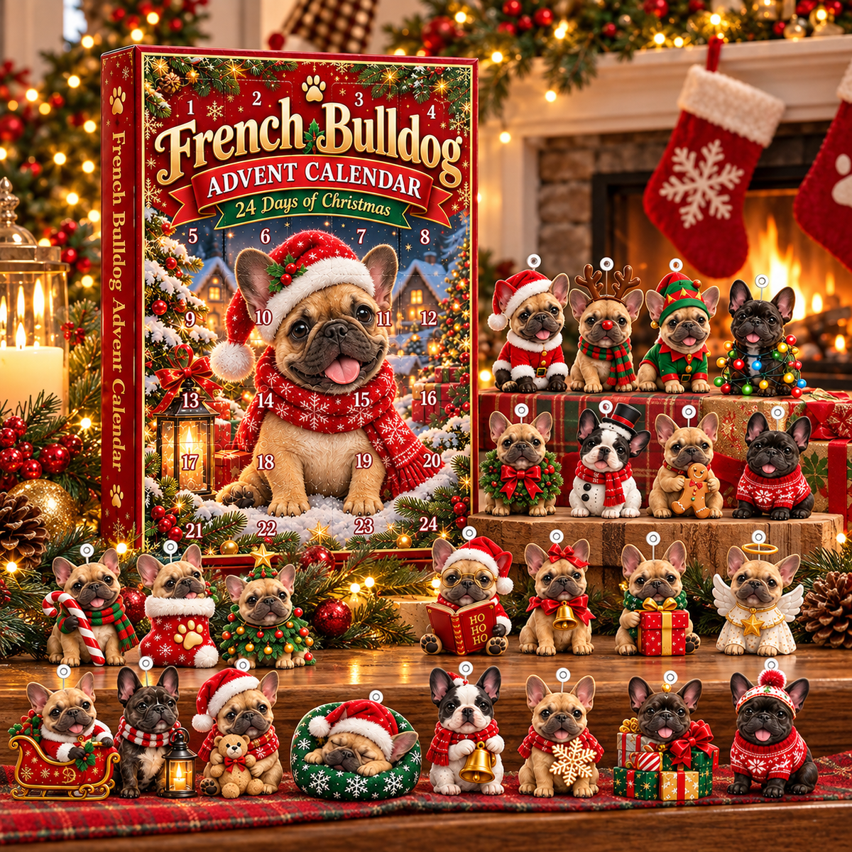 Cute French Bulldog Christmas Advent Calendar, 24 Days Frenchie Holiday Countdown Gift