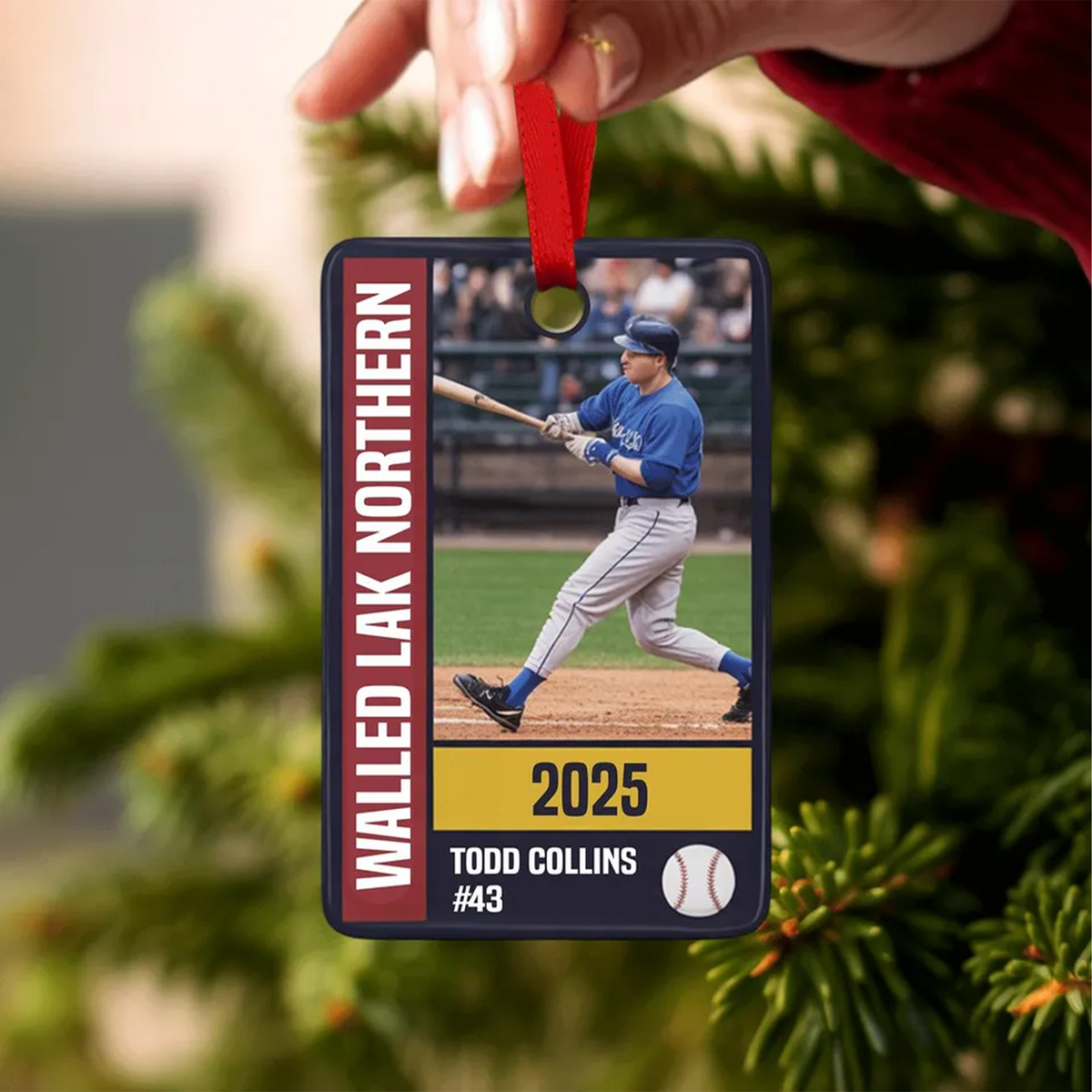 Personalized Baseball Photo Card Ornament, Custom Player Christmas Keepsake