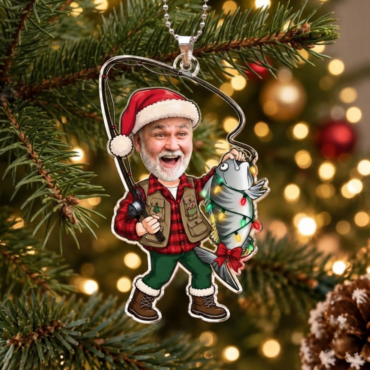 Custom Photo Fisherman - Personalized Fishing Lover Christmas Acrylic Ornament