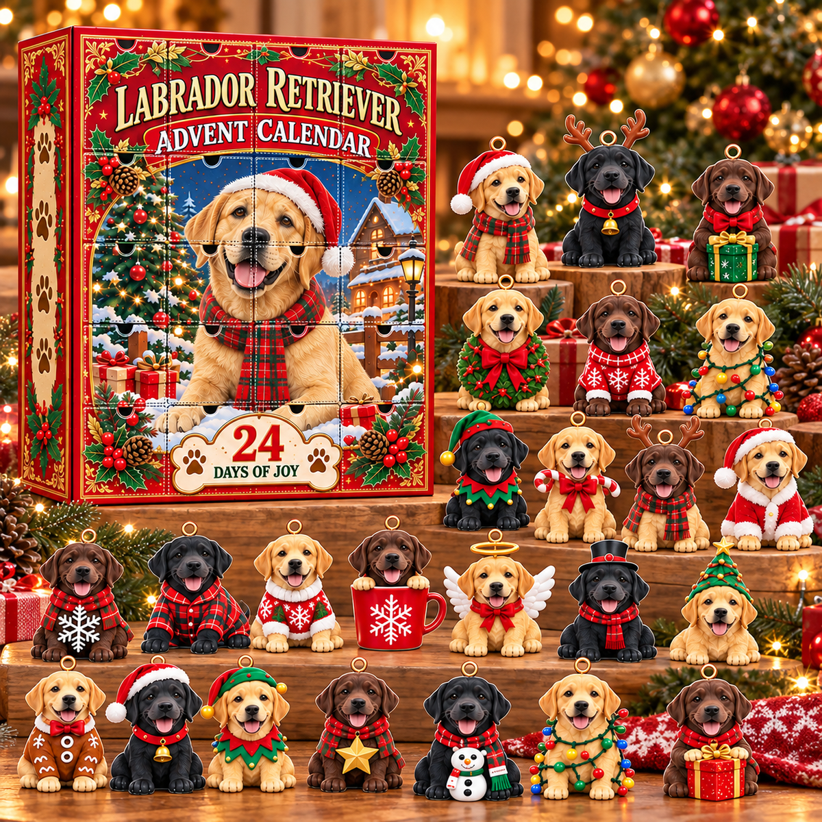 Cute Labrador Retriever Christmas Advent Calendar, 24 Days Dog Lover Holiday Countdown Gift