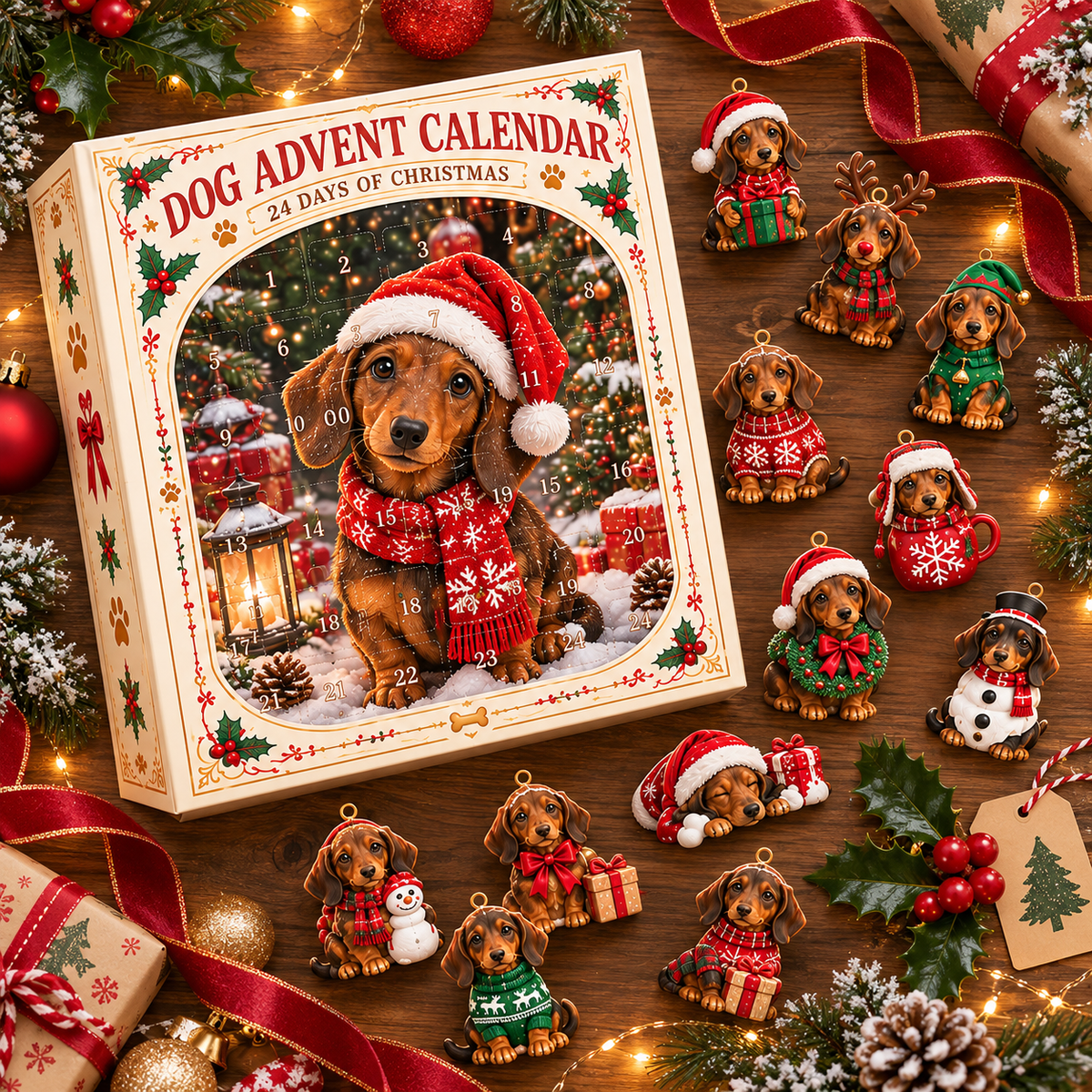 Cute Dachshund Christmas Advent Calendar, 24 Days Dog Lover Holiday Countdown Gift