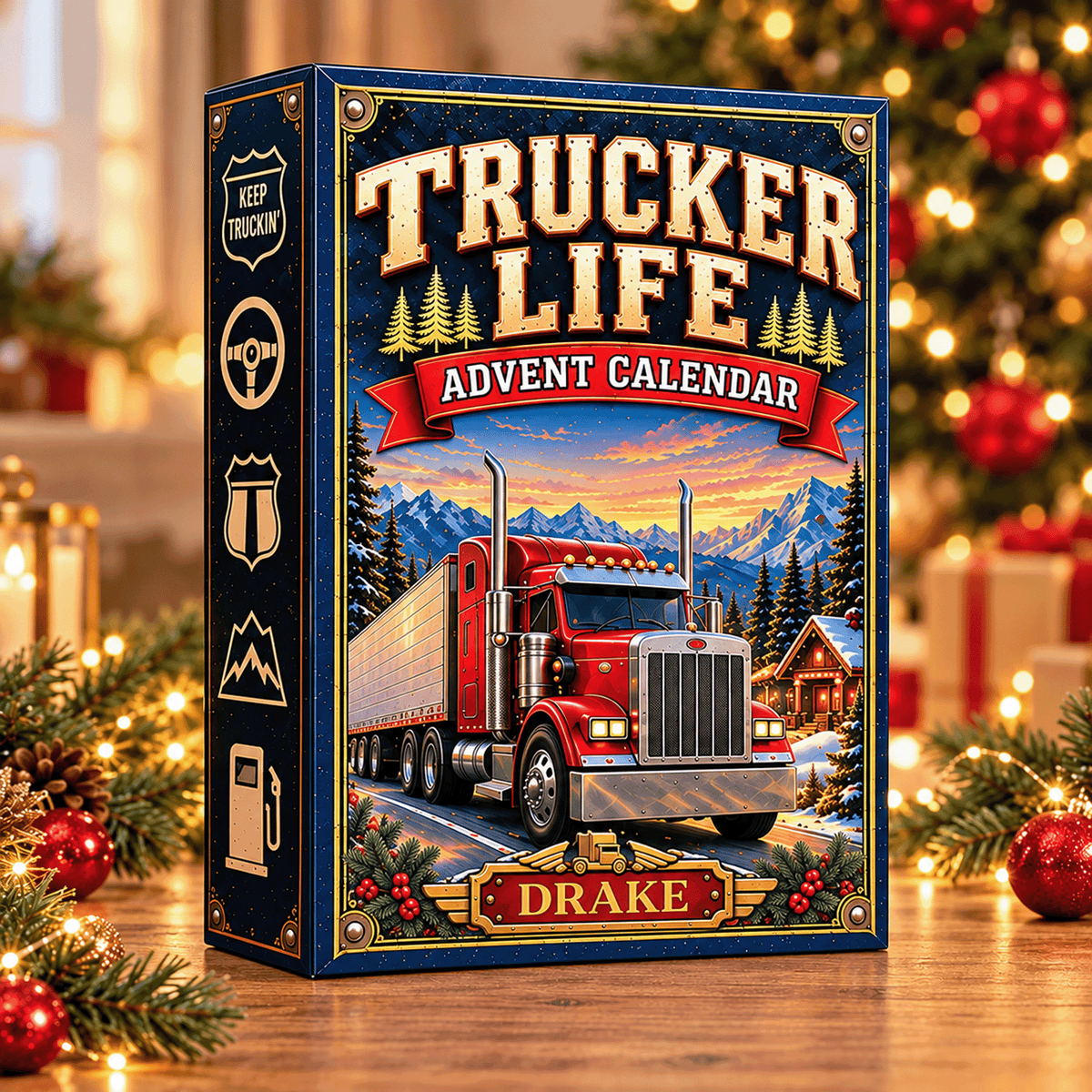 Personalized Trucker Life Christmas Advent Calendar – 24 Trucking Acrylic Ornaments, Custom Name Trucker Gift