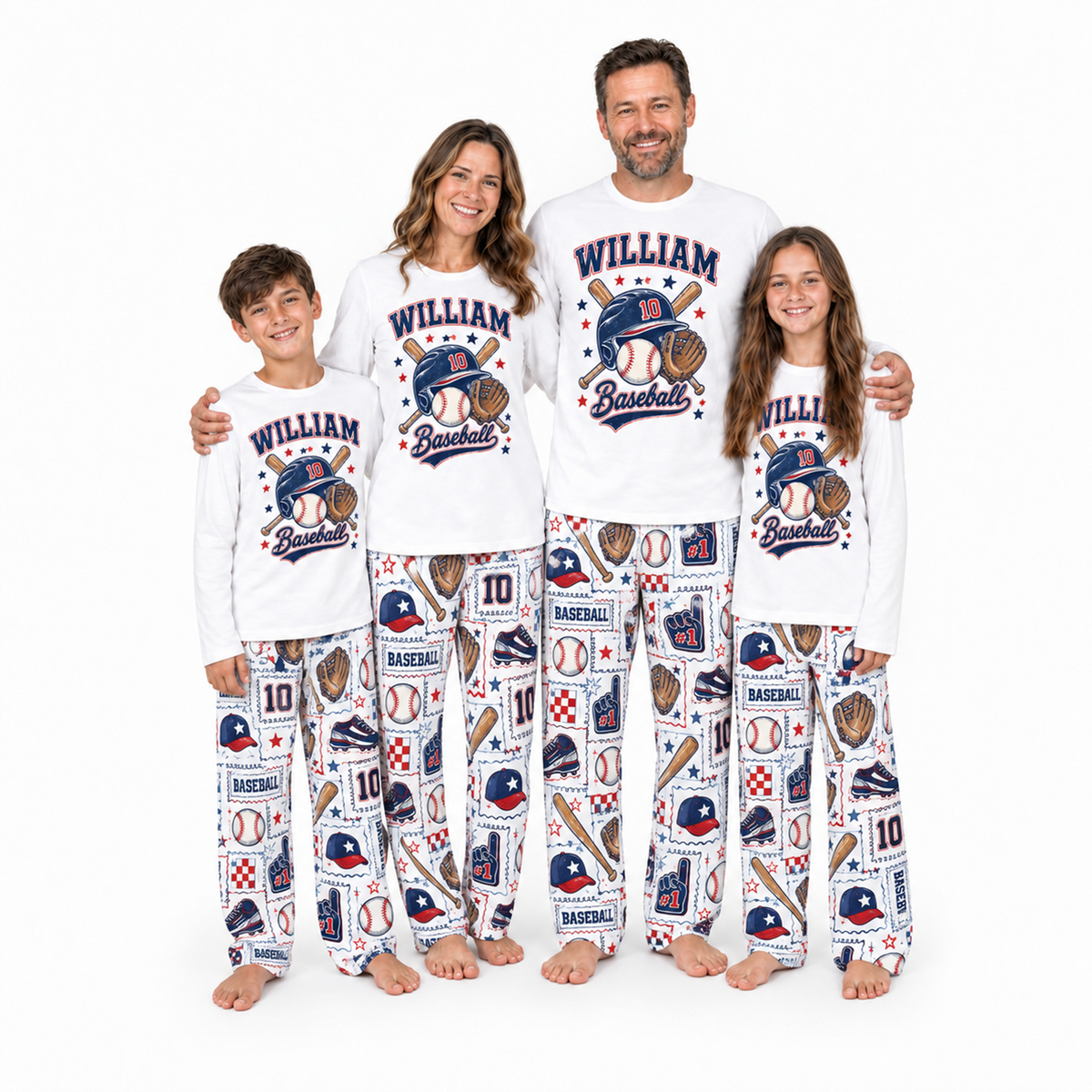 Personalized Name & Number Vintage Baseball Player Matching Family Pajamas
