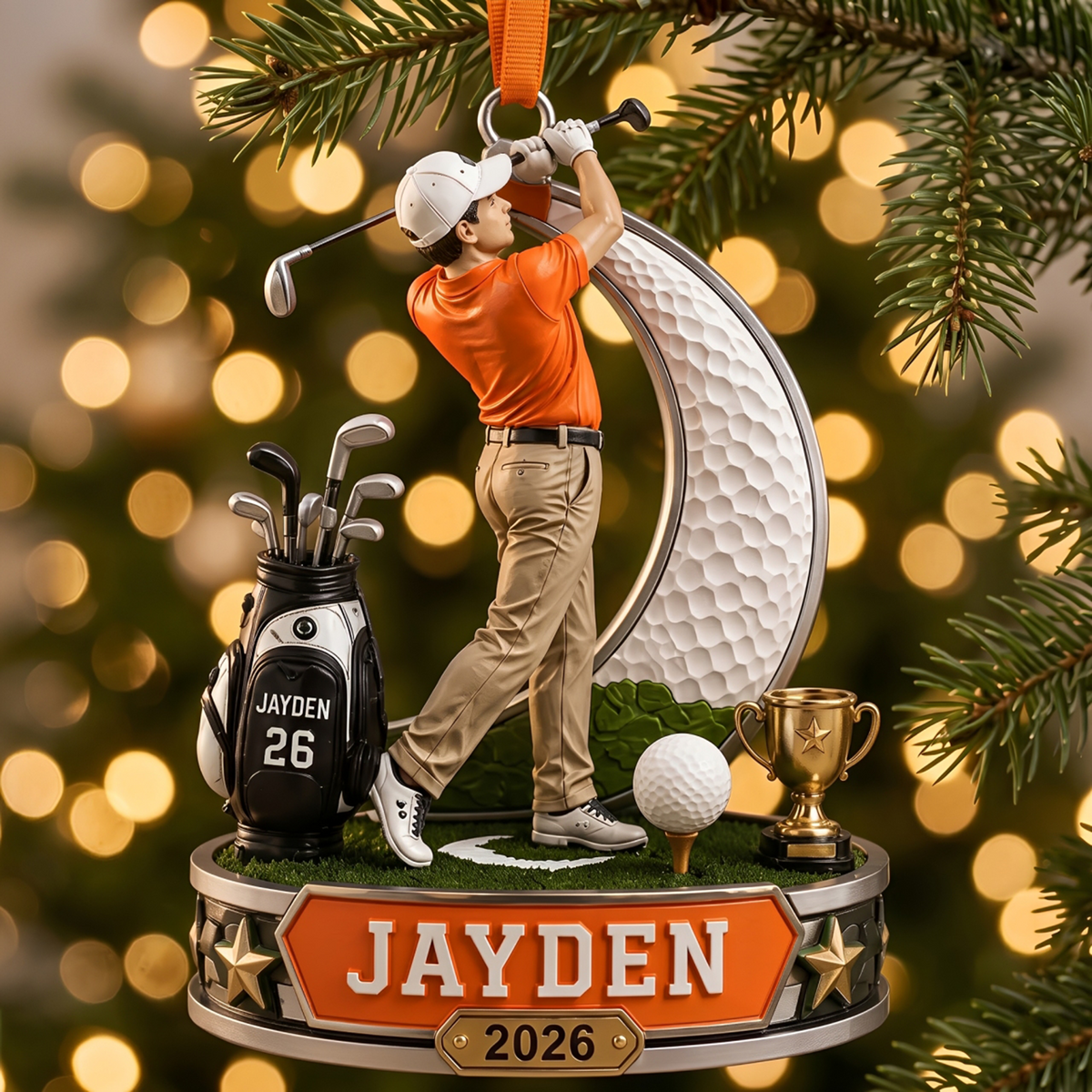 Personalized Golf Christmas Ornament, Custom Golfer Gift With Name And Year Keepsake