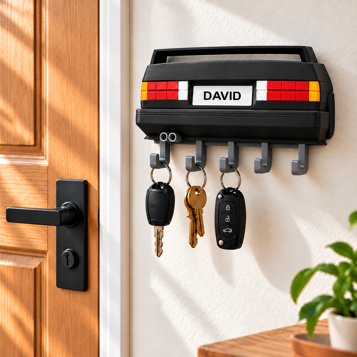 Personalized Retro Car Key Holder β 3D Printed Wall Key Rack, Custom Name Car Lover Gift