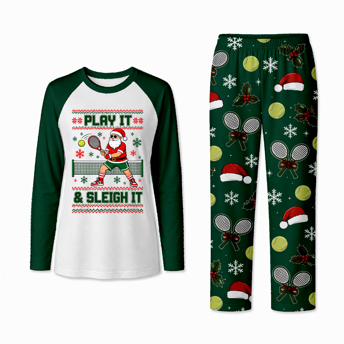 Funny Play It & Sleigh It Santa Tennis Matching Family Christmas Pajamas