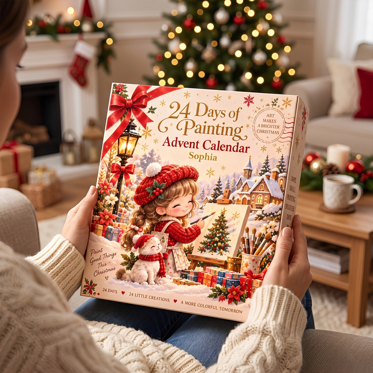 Personalized 24 Days of Painting Advent Calendar – Custom Name Christmas Art Countdown Gift for Kids