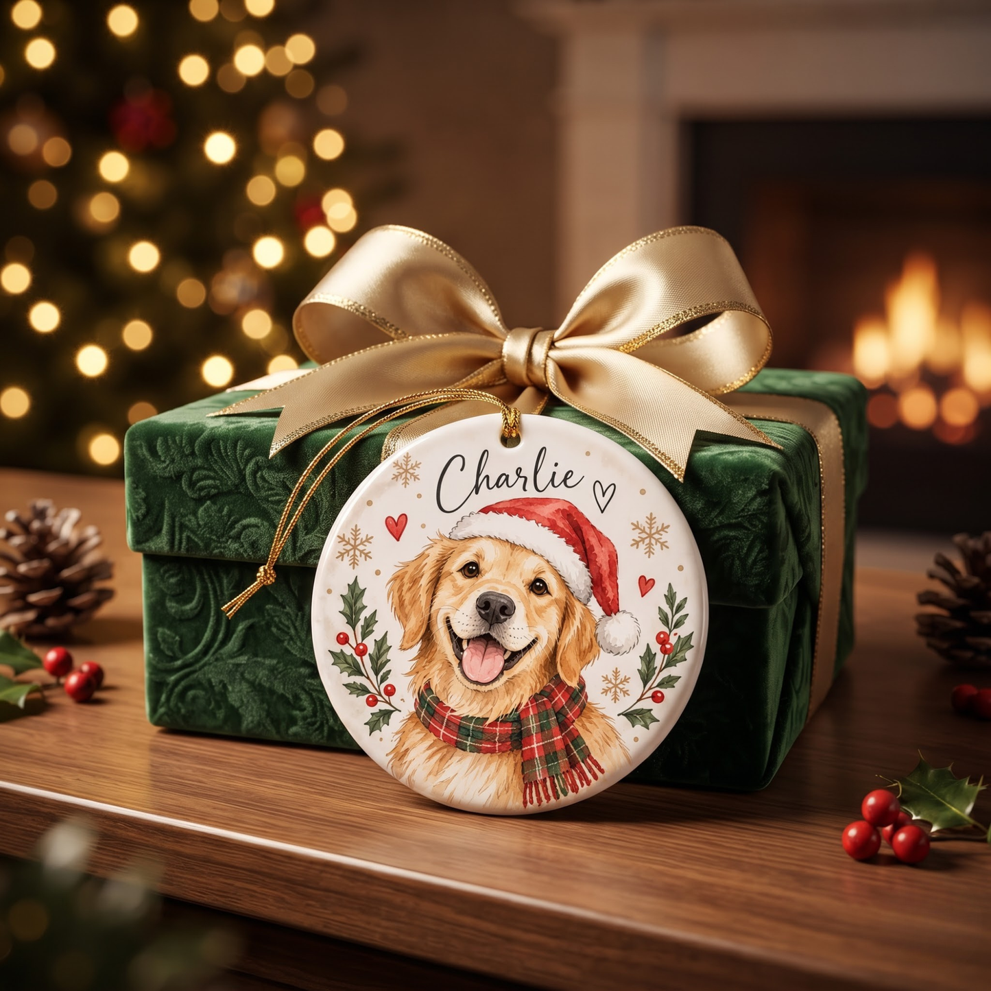 Cute Personalized Dog Portrait Christmas Ceramic Ornament