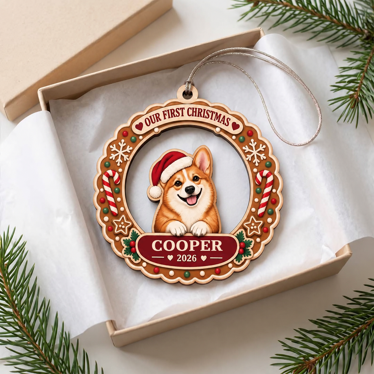 Personalized Dog Christmas Ornament – Our First Christmas Pet Name & Year Keepsake
