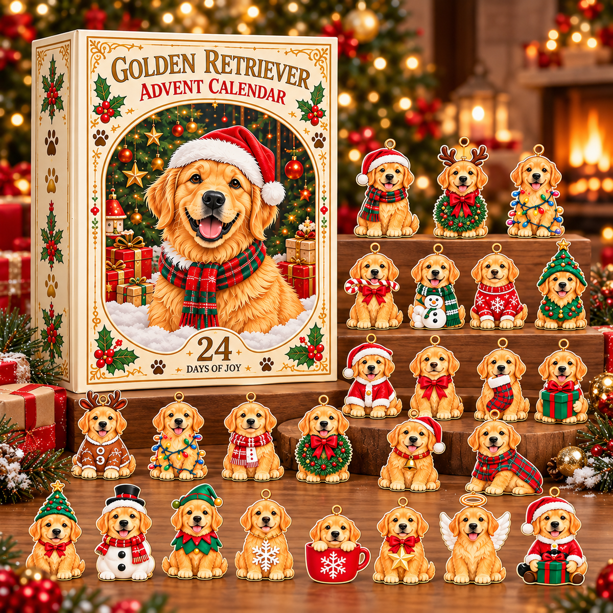 Golden Retriever Advent Calendar 2026 – 24-Piece Christmas Dog Ornaments, Holiday Countdown Gift for Golden Retriever Lovers