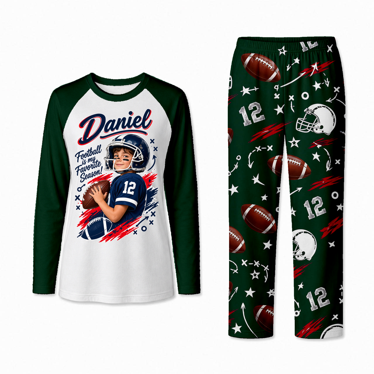 Personalized Custom Photo Football Player Matching Family Pajamas