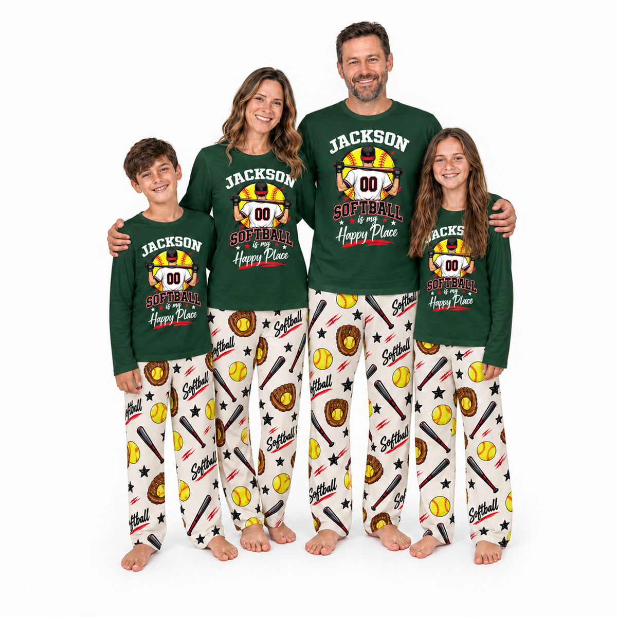 Personalized Softball Pajamas Custom Name and Number Family Matching Pajama