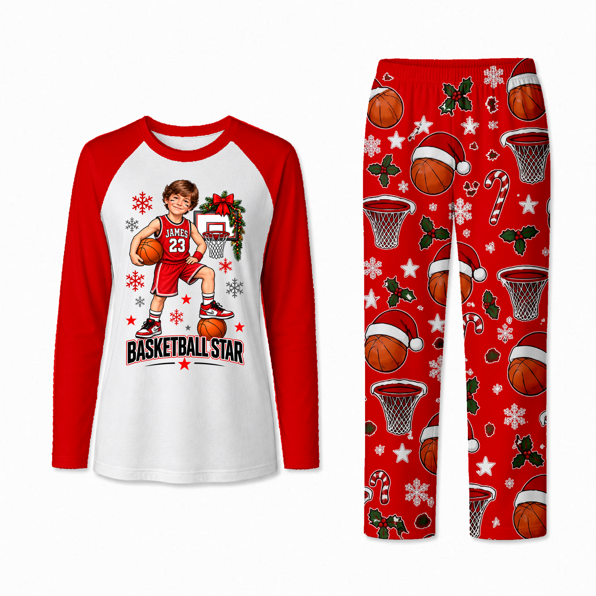 Custom Photo Basketball Star Christmas Matching Family Christmas Pajamas