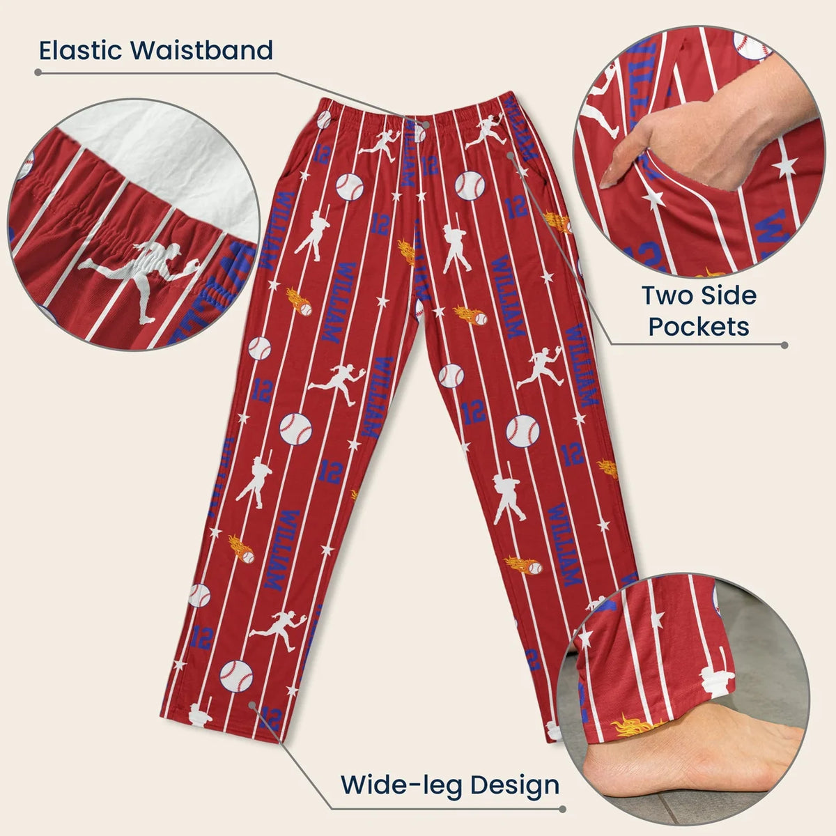 Personalized Sports Name And Number Lounge Pants – Custom Baseball Football Basketball Soccer Pajama Pants
