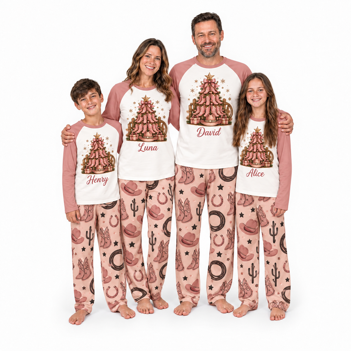 Custom Name Cowboy Christmas Western Matching Family Pajamas