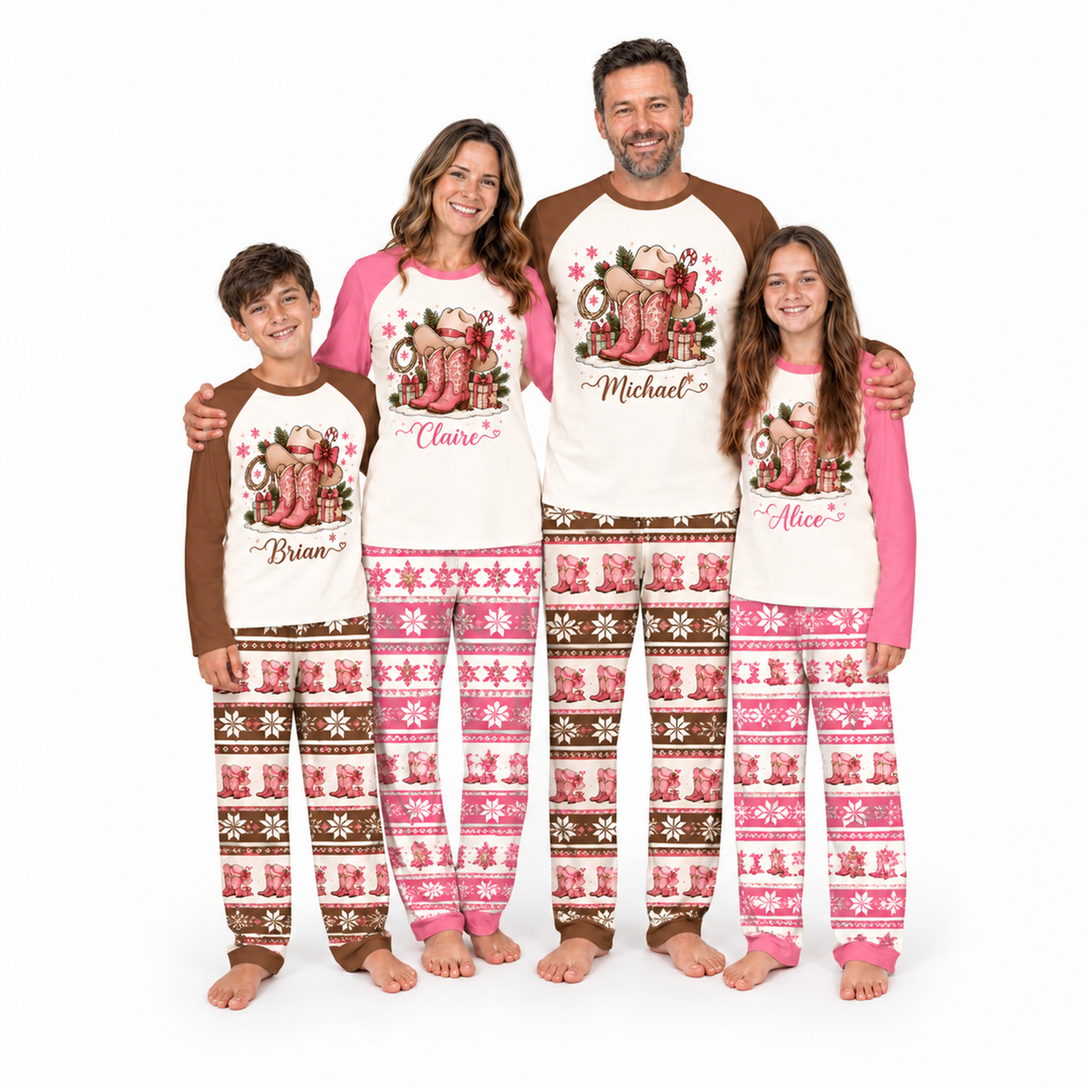 Custom Name Pink Cowboy Hat & Boots Pajama Sets