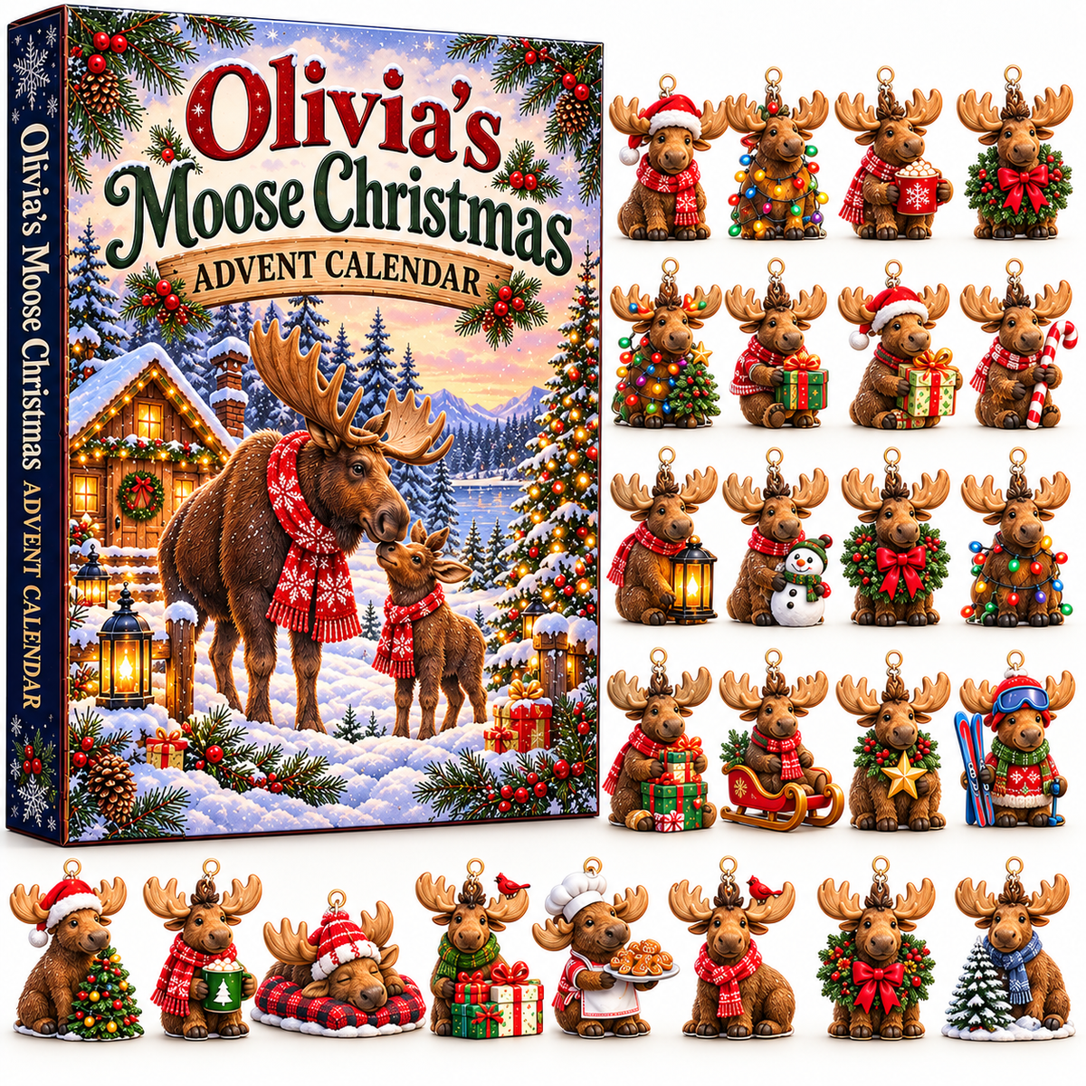 Personalized Moose Christmas Advent Calendar 2026 – 2D Acrylic Holiday Countdown