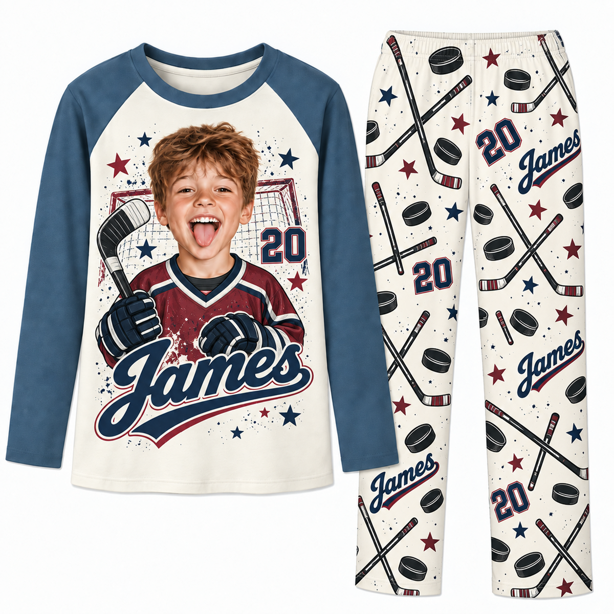 Upload Photo Hockey Player Pajama Sets With Name And Number