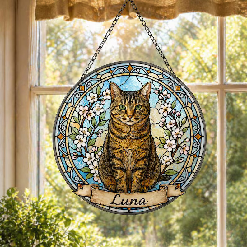 Personalized Pet Memorial Stained Glass Suncatcher – Custom Pet Portrait, Pet Loss Sympathy & Remembrance Keepsake Gift