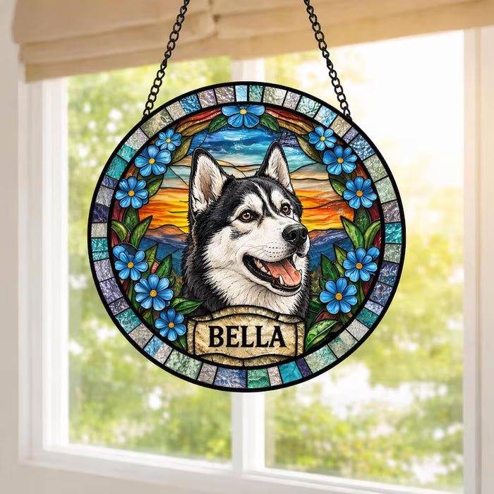 Custom Pet Portrait Stained Glass Suncatcher – Personalized Dog or Cat Photo Memorial Gift