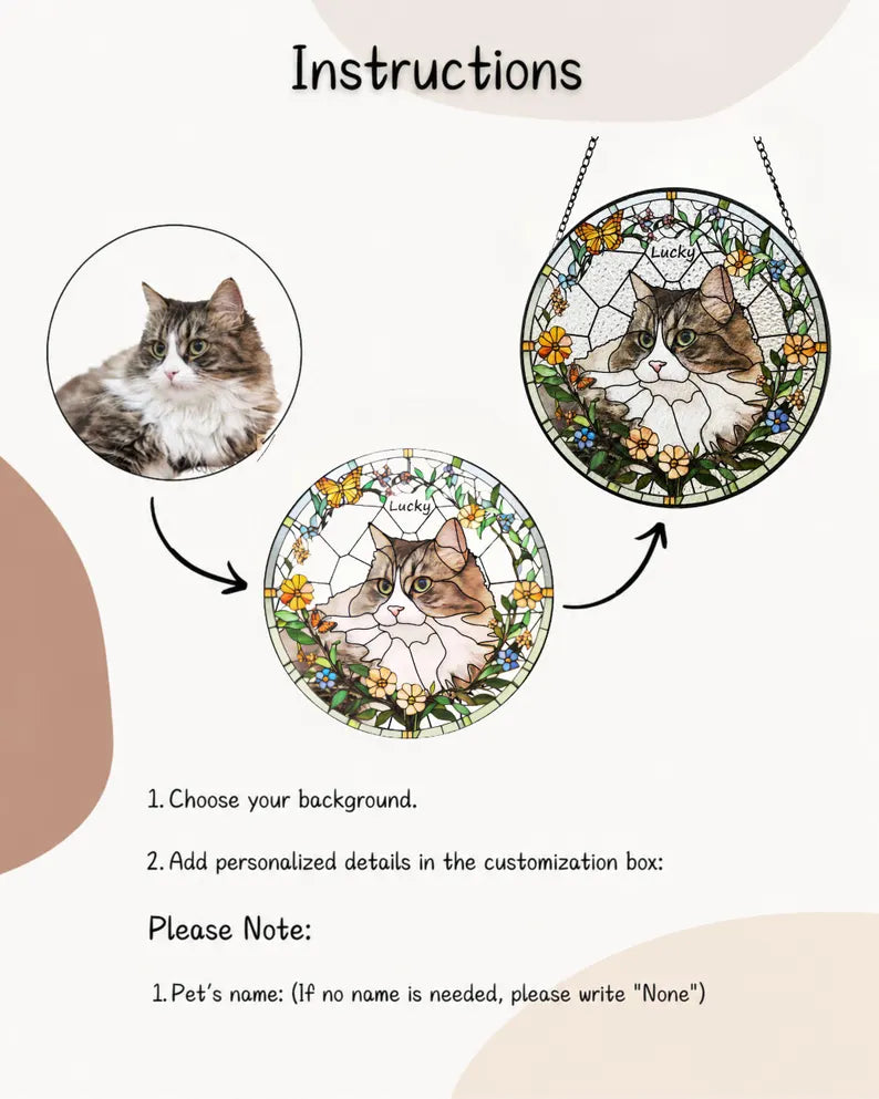 Personalized Pet Memorial Stained Glass Suncatcher – Custom Pet Portrait From Photo, Pet Loss Sympathy Keepsake Gift