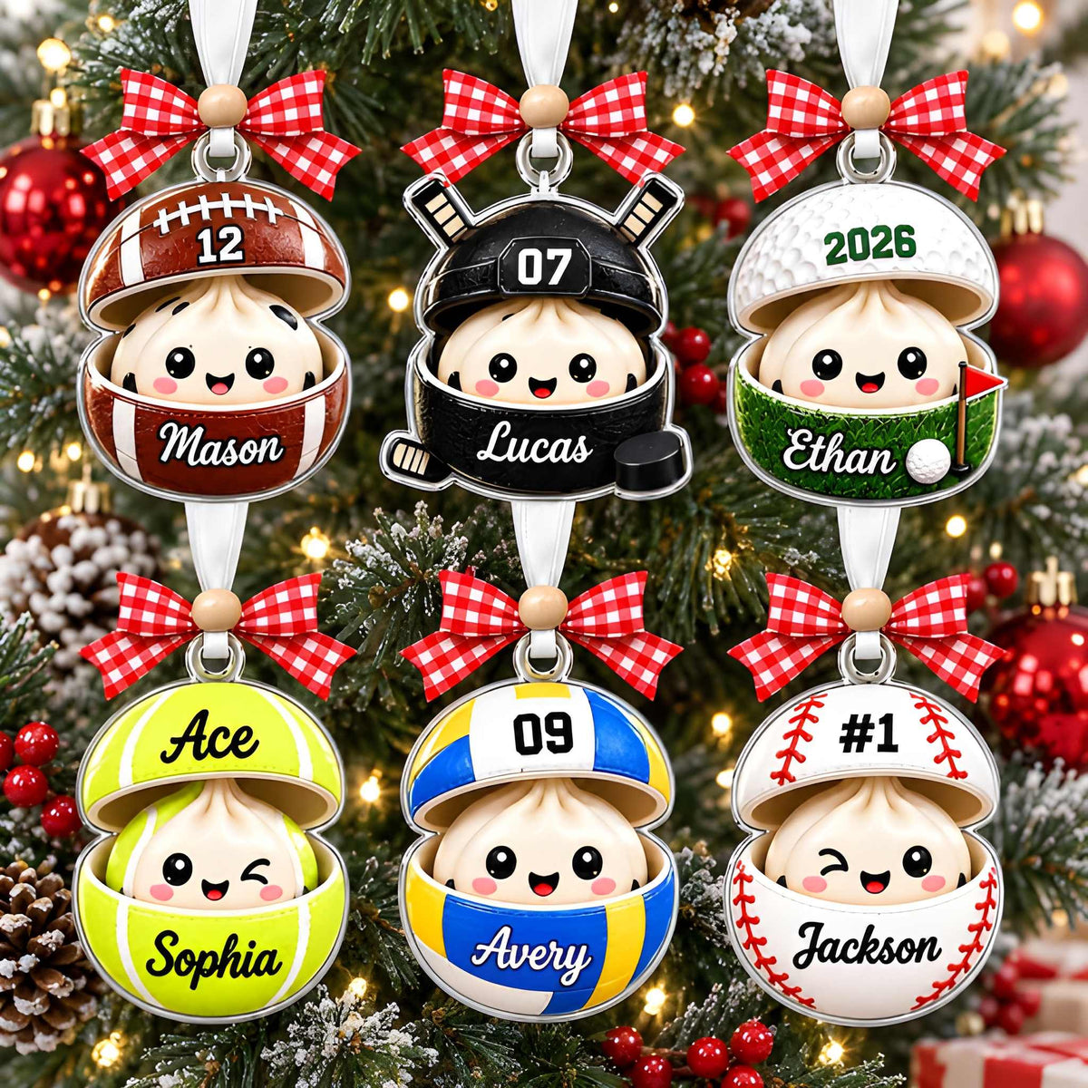 Personalized Sports Dumpling Ornament, Custom Name Football Baseball Hockey Golf Christmas Gift