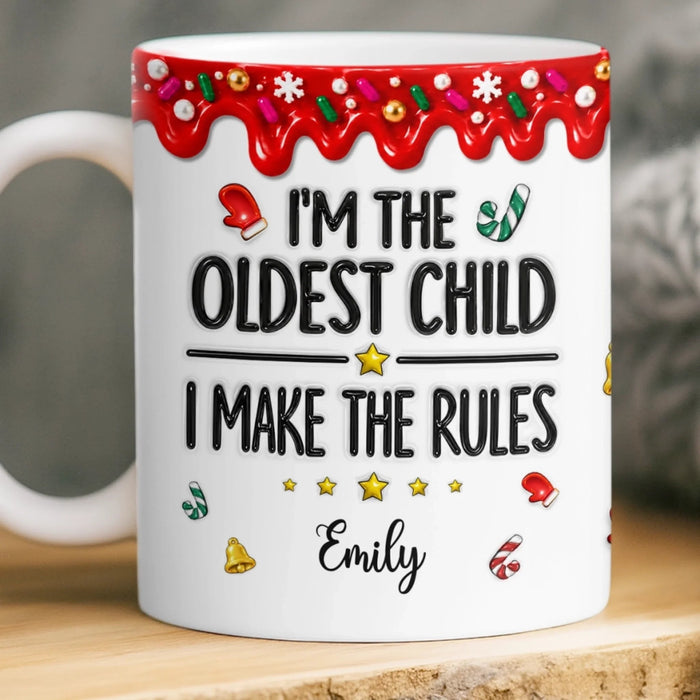 Custom Name Oldest Child Makes the Rules Christmas Gifts - Personalized Mug