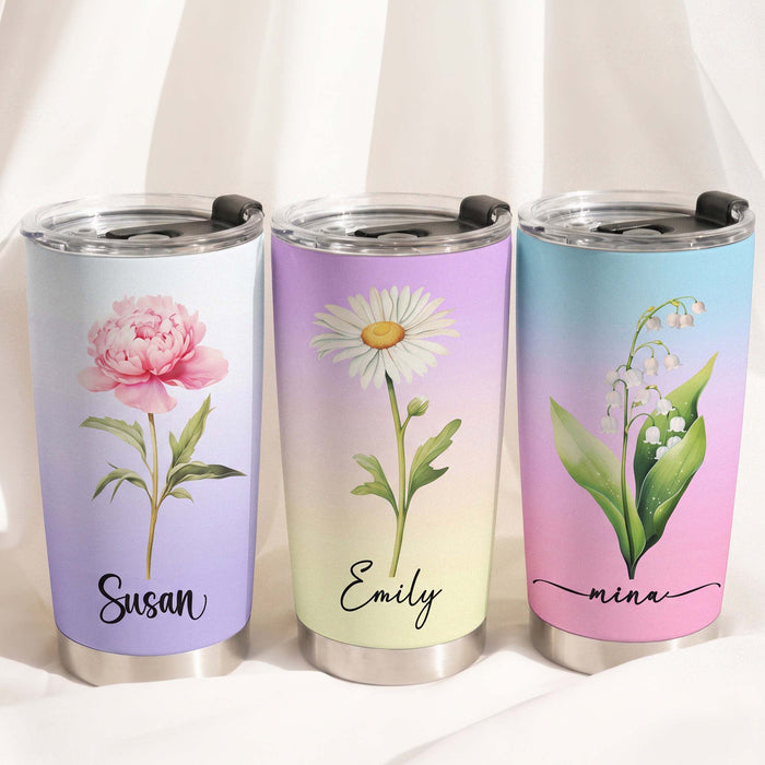 Custom Birth Flower & Name Colorful New Version Gifts For Her, BFF, Coworkers - Personalized Tumbler Cup