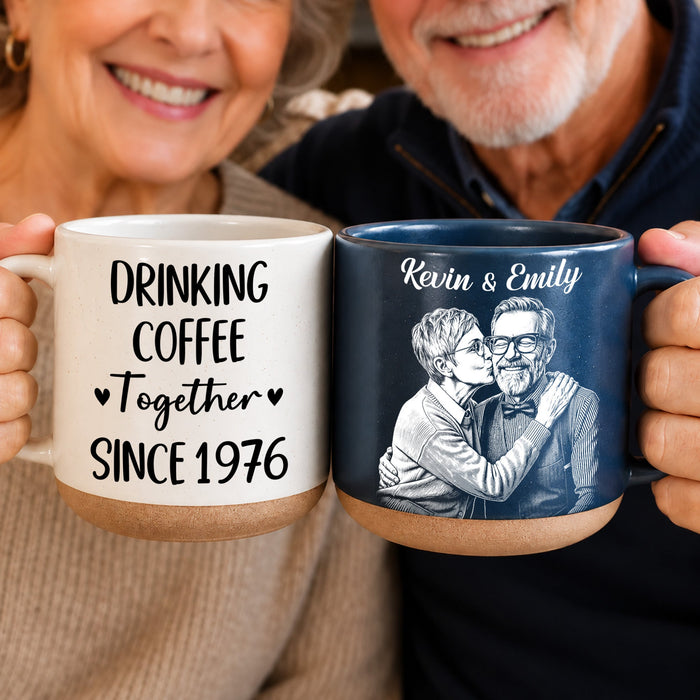 Drink Coffee Together Since Custom Photo Sketch Line Art - Personalized Mug