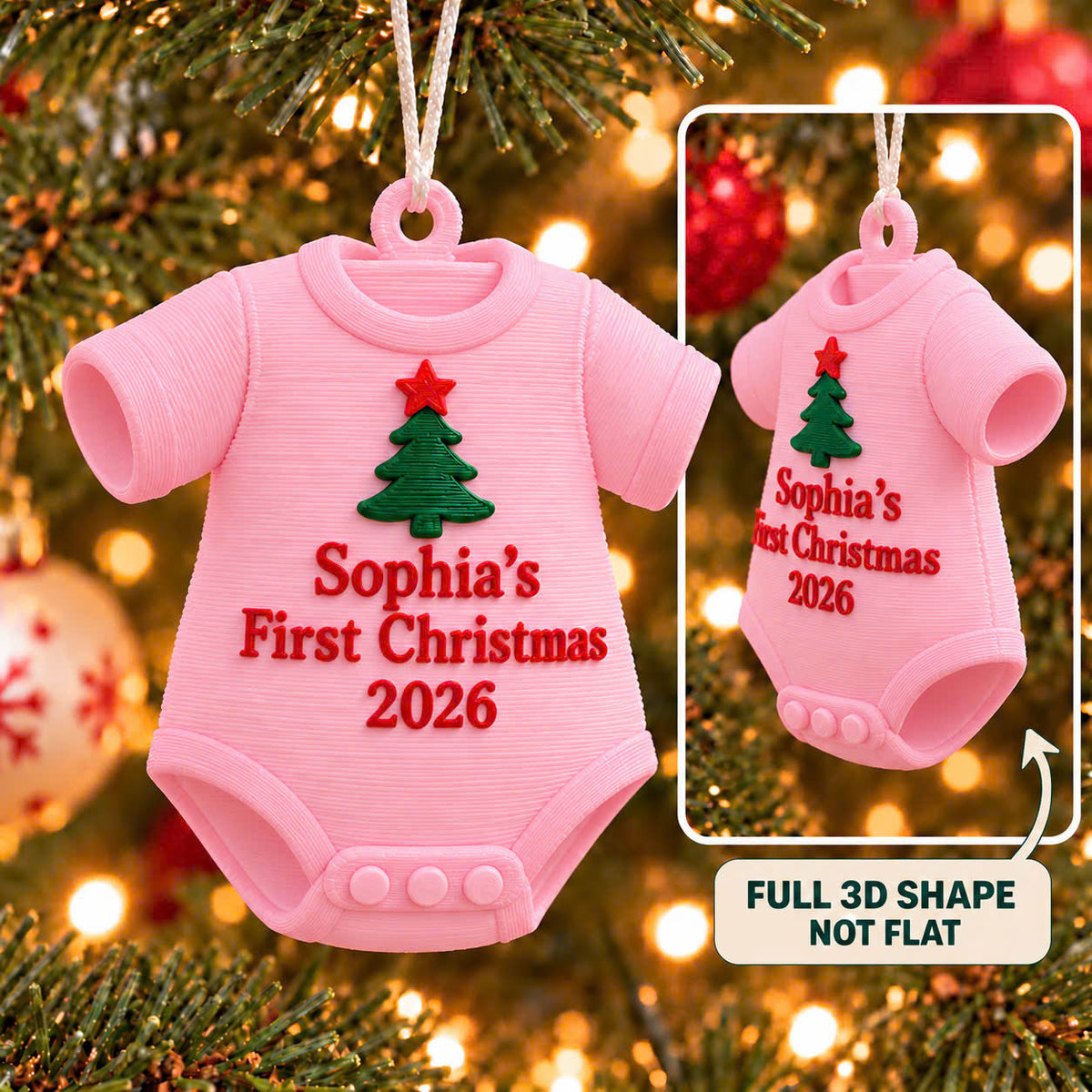 Personalized Baby's First Christmas Ornament, 3D Printed PLA, Custom Name Ornament