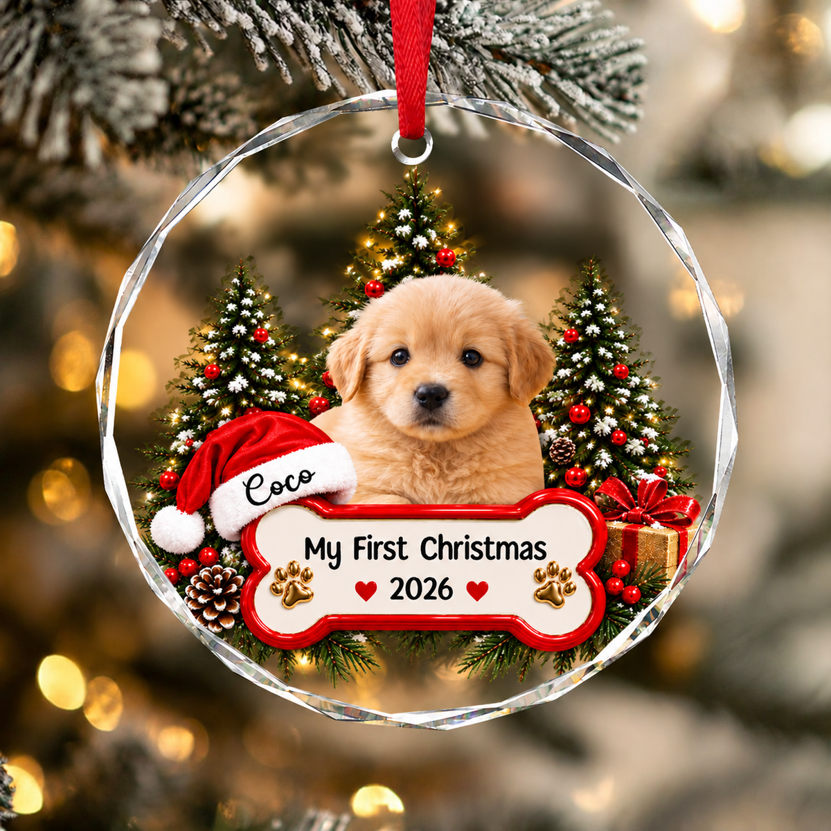 Custom Pet Photo My First Christmas Glass Ornament CH07 181026