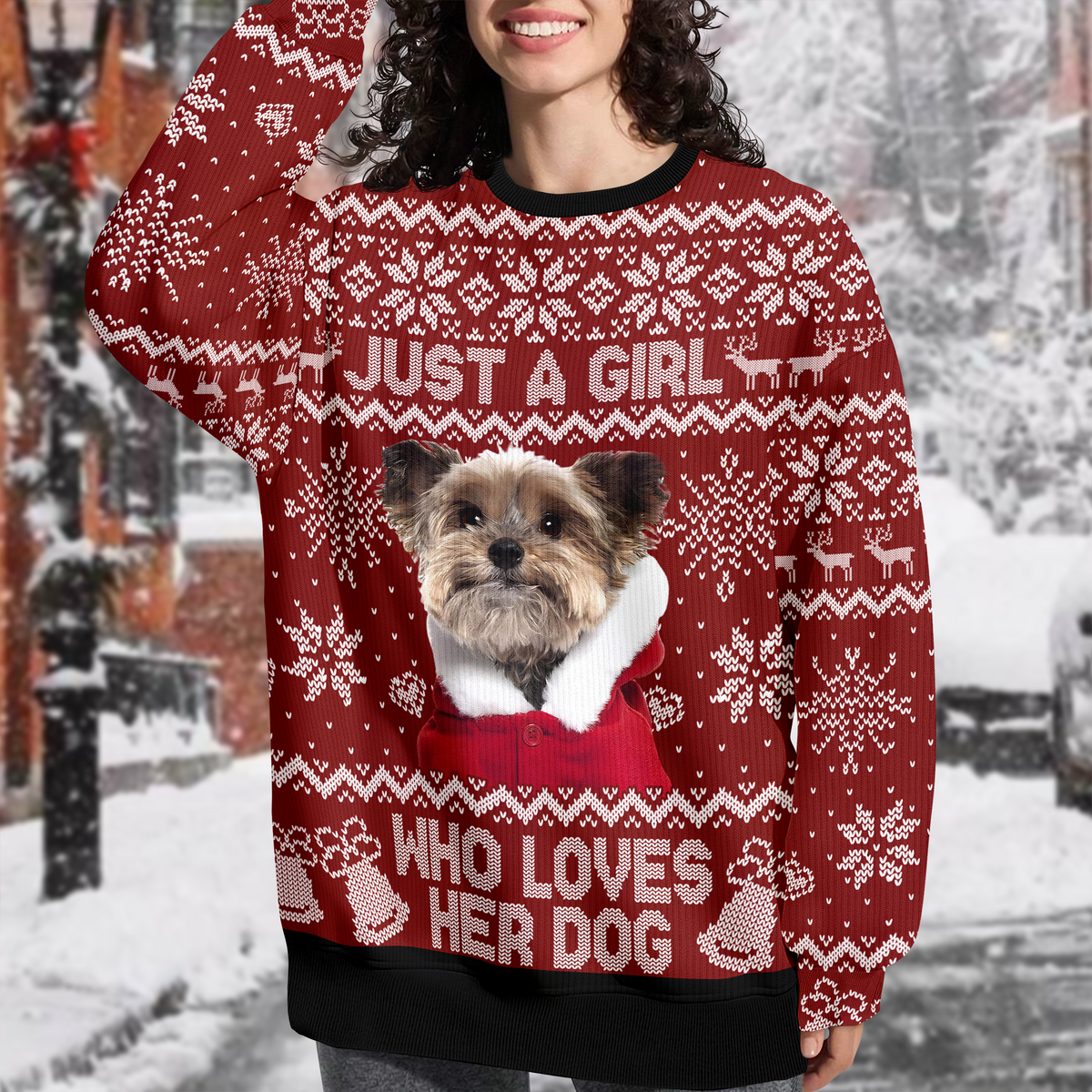 Custom Photo Just A Girl Who Loves Her Dog Ugly Sweater For Christmas TH10 896277