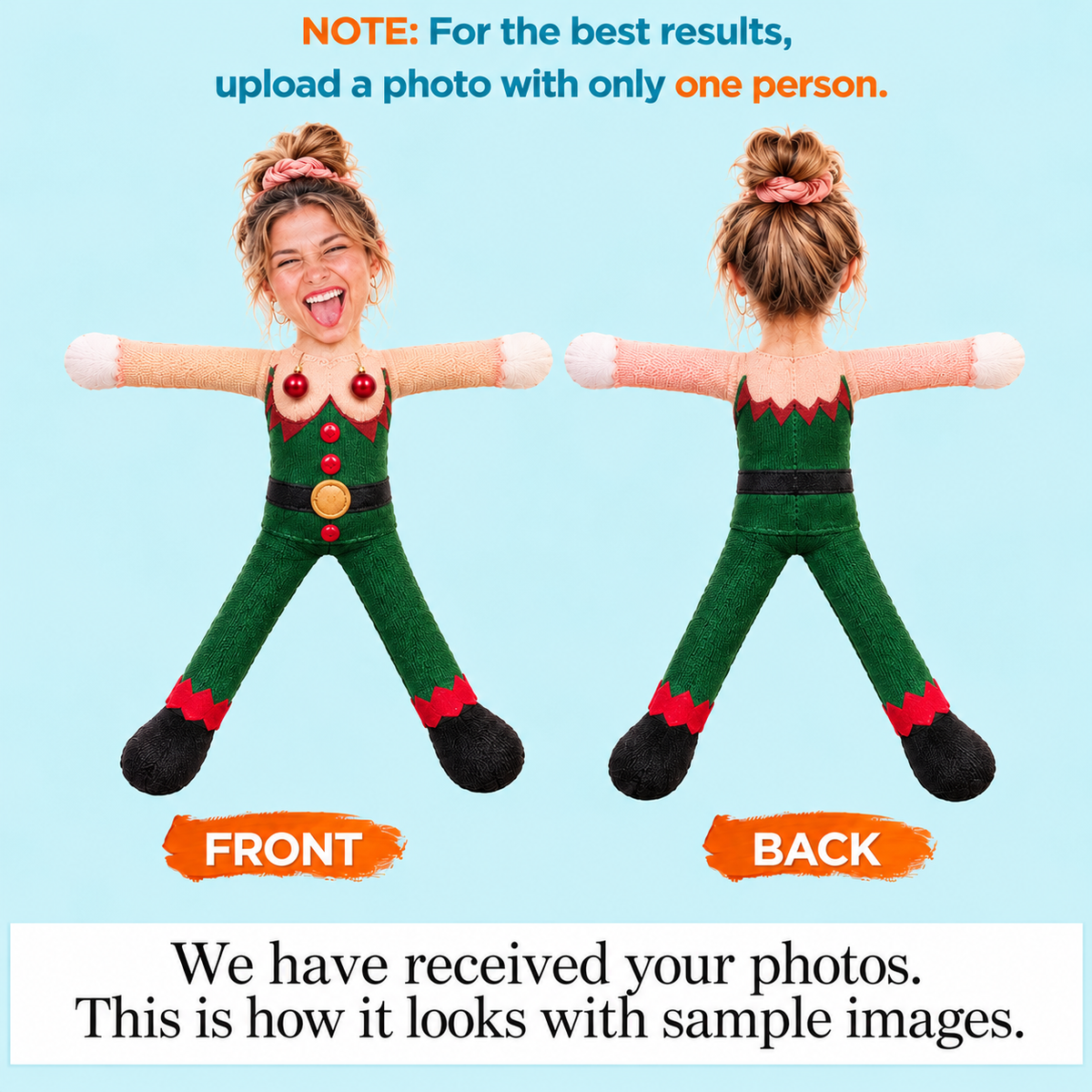 Personalized Funny Face & Fake Body Christmas Elf Mini Me Doll β Custom Photo Poseable Ugly Doll CH07 180914