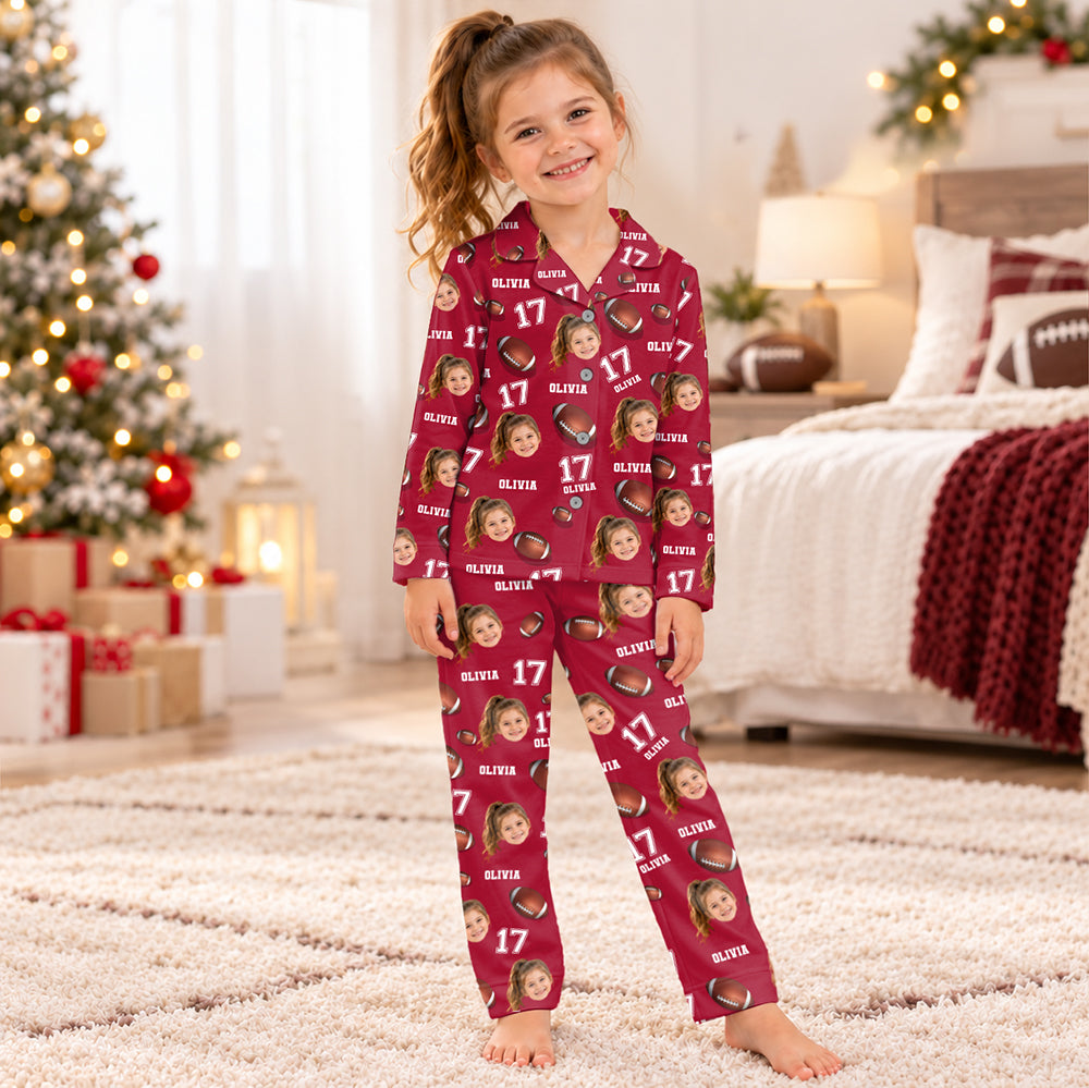 Custom Photo, Name And Number Football Kid Pajamas HA75 919396