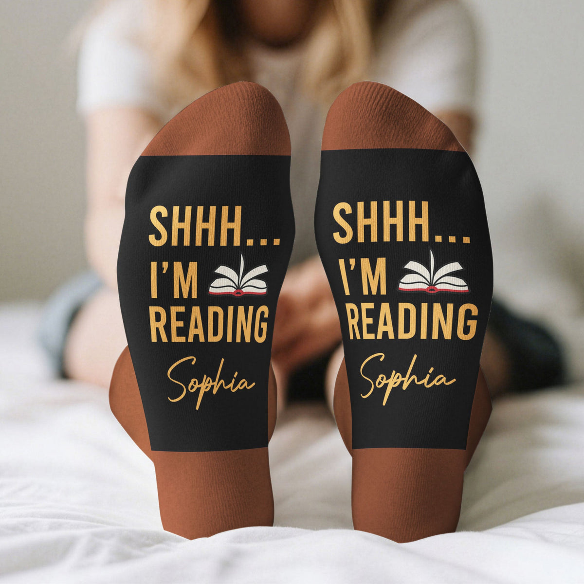 Shh I'm Reading Coffee Drip Gift For Book Lovers - Personalized Socks