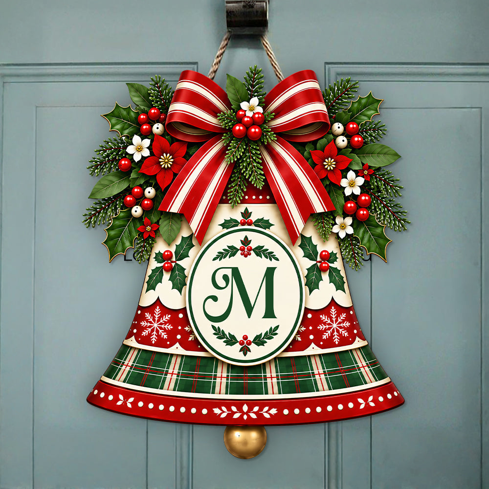 Custom Family Initial Christmas Bell Door Sign, Holiday Monogram Gift HO82 903866