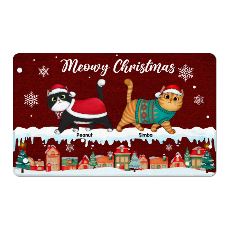 Christmas Fluffy Cats Walking Personalized Doormat